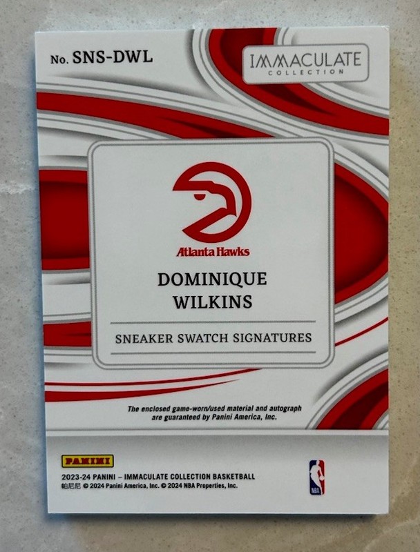 2023-24 Panini Immaculate - GW Sneaker Swatch OC Auto Dominique Wilkins /25 view 2