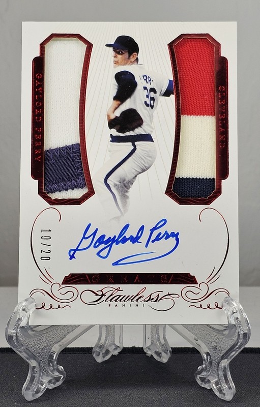 Gaylord Perry 2016 Panini Flawless Greats Ruby GAME-USED DUAL PATCH AUTO 10/20 