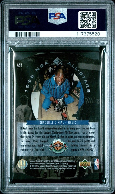 1995 SP ALL-STARS #AS5 SHAQUILLE O'NEAL PSA 10 GEM MINT view 2