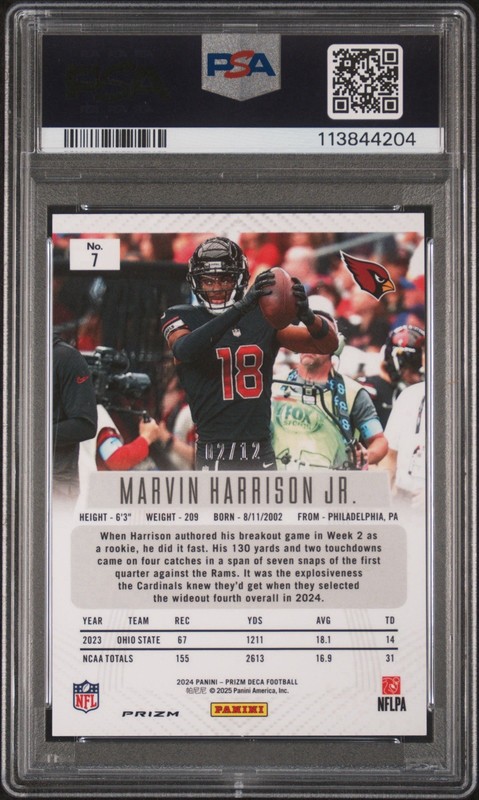 2024 Panini Prizm Deca - Marvin Harrison Jr. #7 Green Shimmer Prizm /12 (RC) view 2