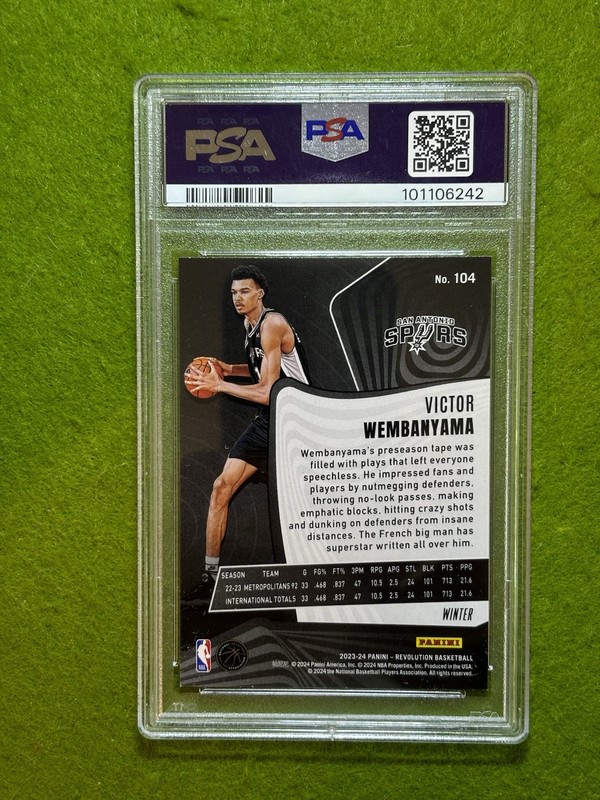 Victor Wembanyama SILVER PRIZM ROOKIE CARD WINTER SNOW 2023 Revolution RC  PSA 8 view 2