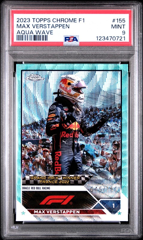 2023 Topps Chrome Formula 1 Max Verstappen #155 Aqua Wave PSA 9