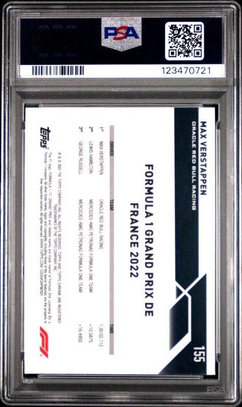 2023 Topps Chrome Formula 1 Max Verstappen #155 Aqua Wave PSA 9 view 2