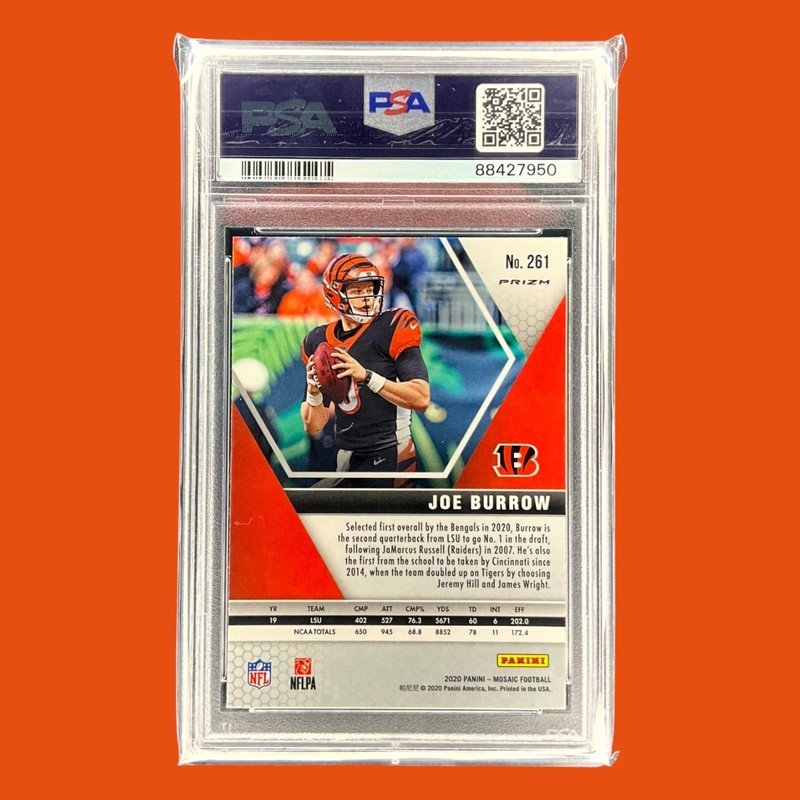 2020 Mosaic Rookies Reactive Orange Prizm Joe Burrow PSA 10 GEM MT Rookie RC view 2