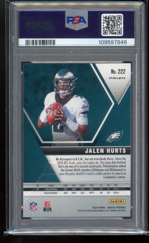 2020 Panini Mosaic Jalen Hurts #222 Red Mosaic RC PSA 10 Philadelphia Eagles! view 2