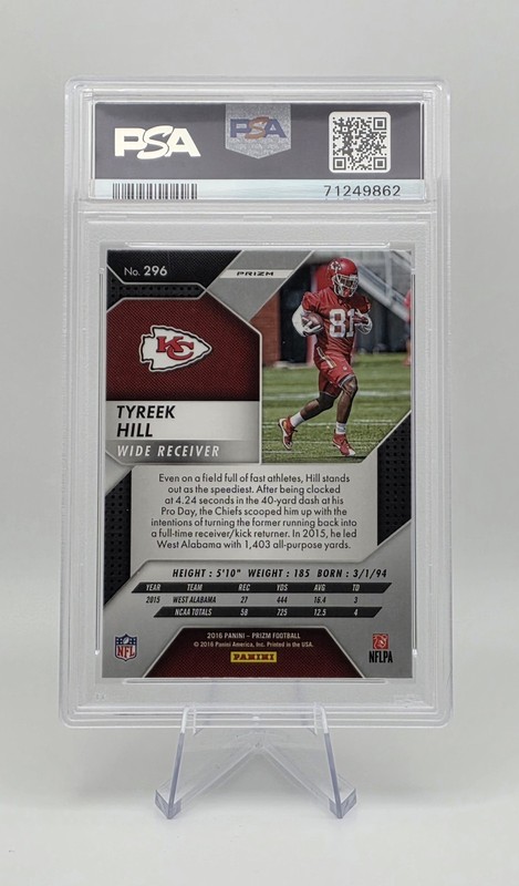 Tyreek Hill 2016 Panini Prizm Rookie Silver Prizm PSA 9 MINT Chiefs #296 RC view 2