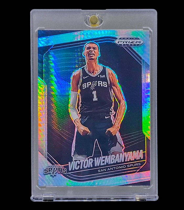 VICTOR WEMBANYAMA SILVER SHOCK BLACK REFRACTOR HOLO Prizm Non Auto - SPURS
