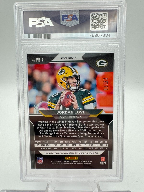 2020 Panini Prizm Black #PB-4 JORDAN LOVE Orange Auto /75 (PSA 9) view 2
