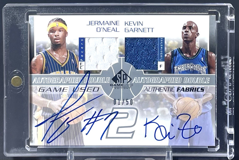 ( /50 ) Jermaine O'Neal Garnett SP Game Used Authentic Fabrics Dual On Card Auto