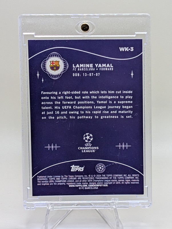 2023 Topps Chrome UEFA Club Competitions Wonderkids Lamine Yamal #WK-3 Rookie RC view 2