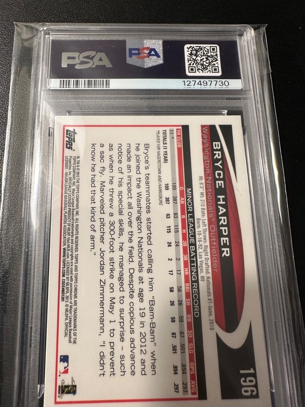 2012 Topps Chrome - Bryce Harper #196 Batting (RC) PSA 8 NM-MT view 2