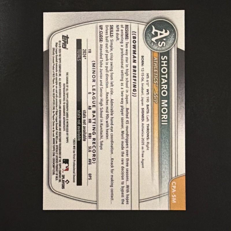 2025 Bowman Chrome SHOTARO MORII 1st GOLD AUTO /50 🇯🇵 Next Shohei Ohtani?! view 2