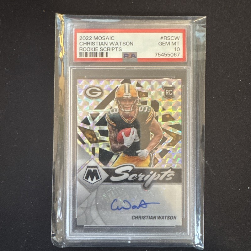 Christian Watson 2022 Panini Mosaic Football Rookie Scripts Autograph - PSA 10
