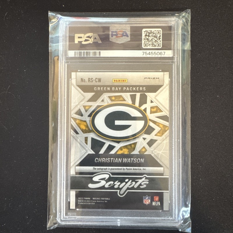 Christian Watson 2022 Panini Mosaic Football Rookie Scripts Autograph - PSA 10 view 2