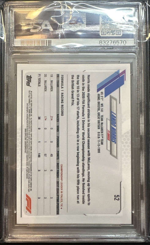 2021 Topps Chrome F1 Lando Norris McLaren Orange Refractor PSA 10 Color Match!! view 2