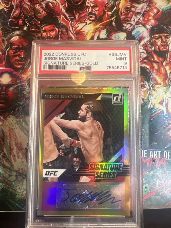 22 Donruss UFC Jorge Masvidal Signature Series Gold Auto /10 PSA 9