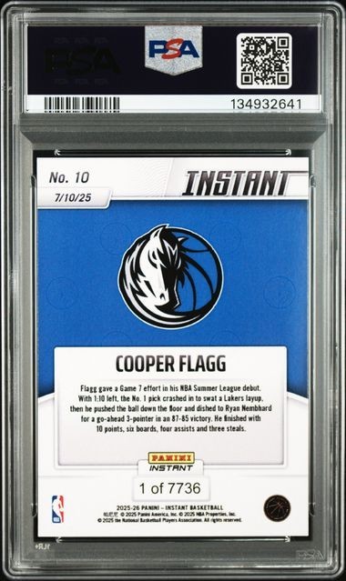 PSA10 2025 PANINI INSTANT NBA 10 COOPER FLAGG view 2