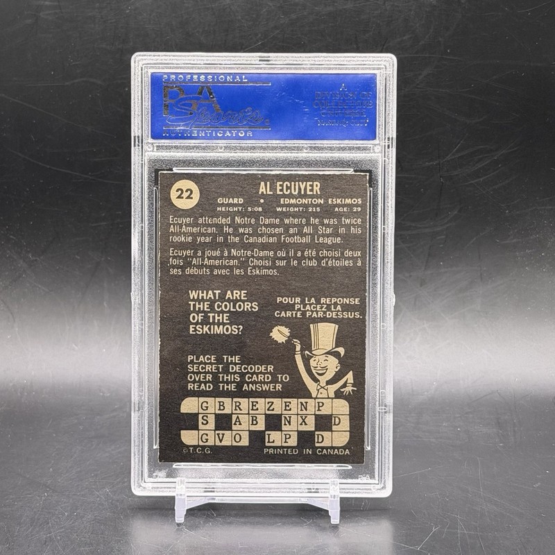 1964 Topps CFL #22 Al Ecuyer Eskimos Notre Dame PSA 8 Vintage Football Card view 2