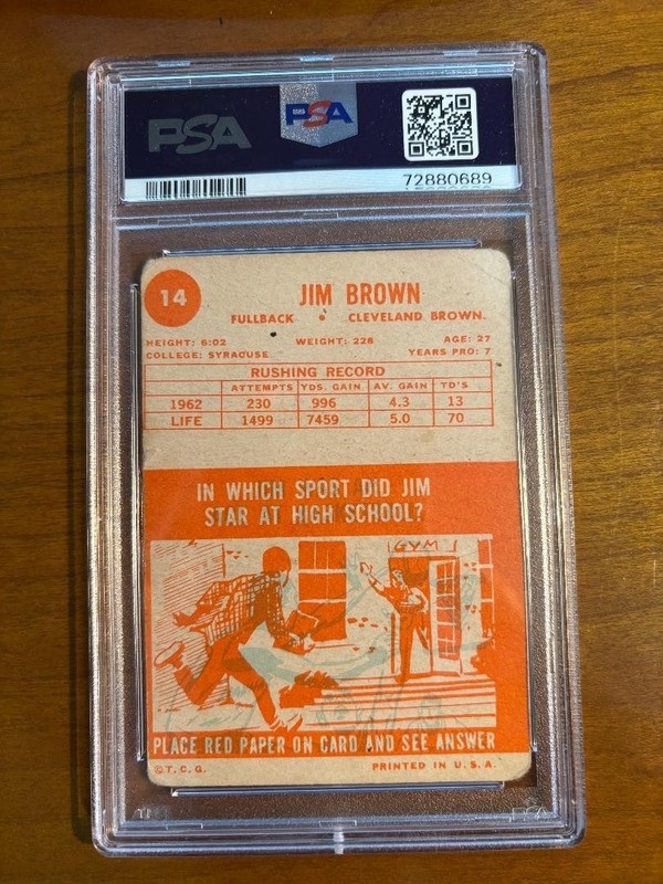 1963 TOPPS #14 JIM BROWN PSA 1 view 2