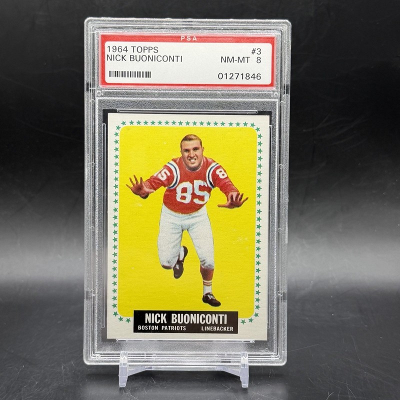 1964 Topps #3 Nick Buoniconti Boston Patriots Vintage Football Card PSA 8