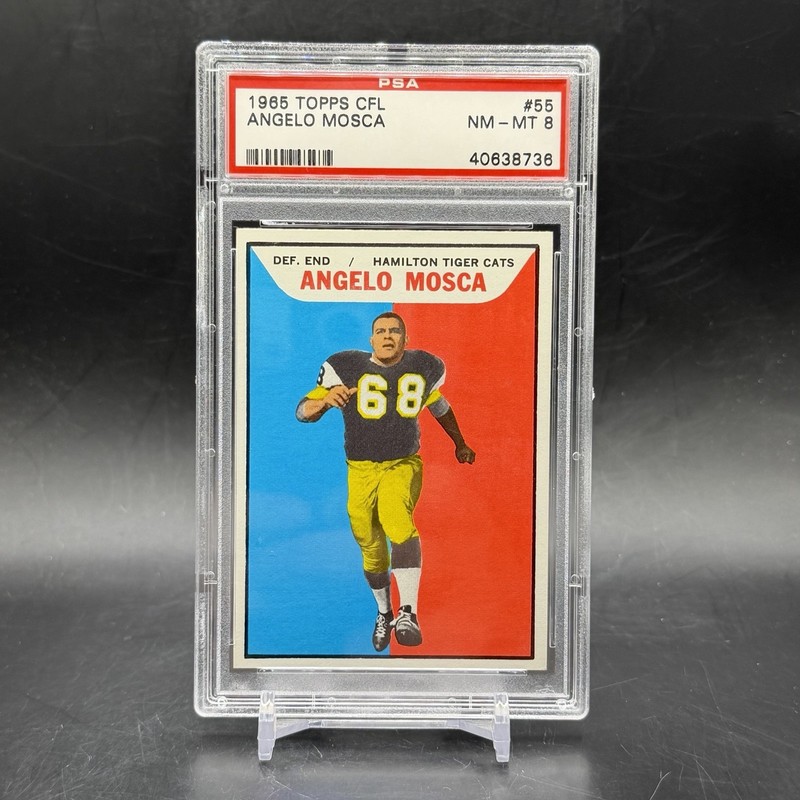 1965 Topps CFL #55 Angelo Mosca Hamilton Tiger Cats Vintage Football Card PSA 8