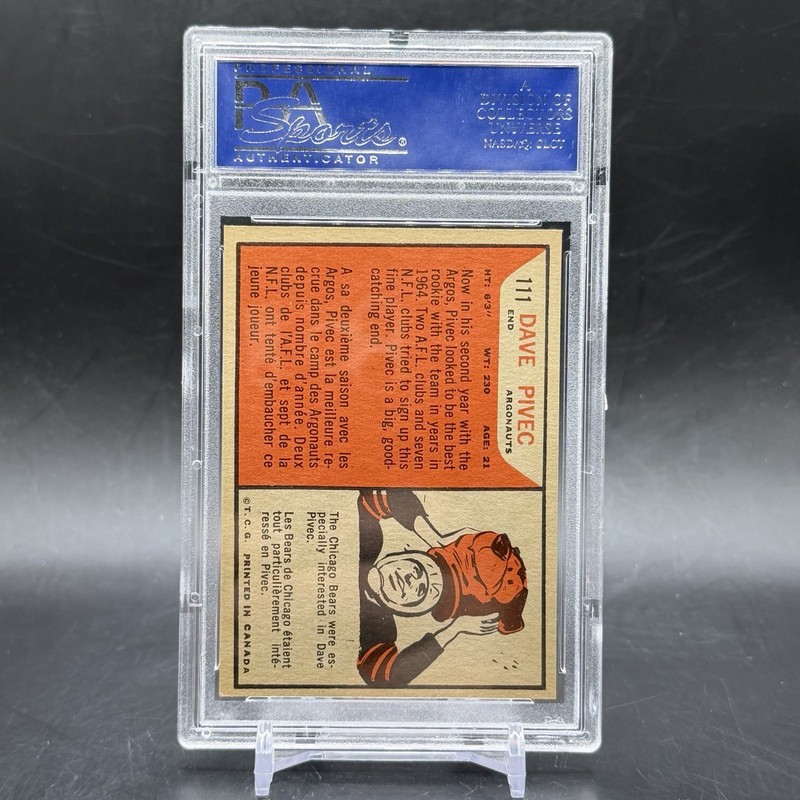 1965 Topps CFL #111 Dave Pivec Toronto Argonauts Vintage Football Card PSA 7 view 2