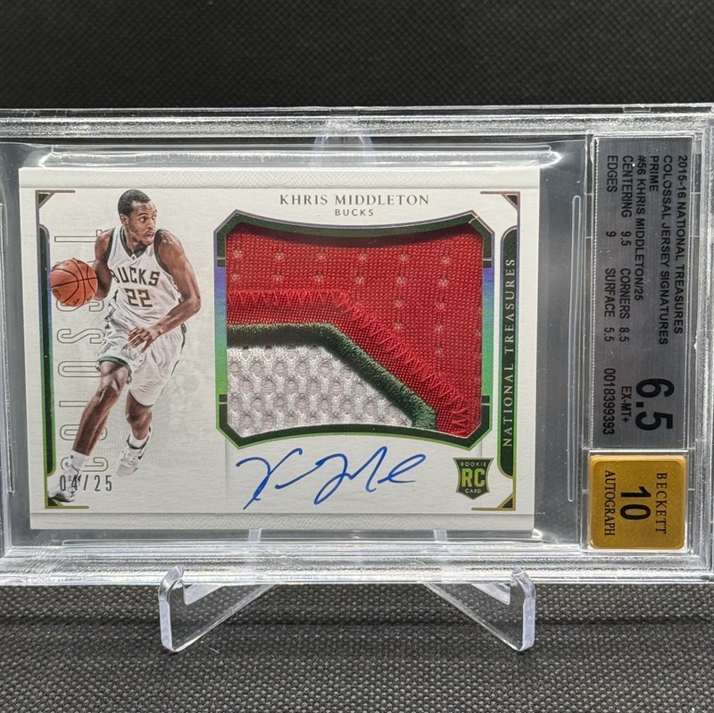 2015 Panini National Treasures Khris Middleton Colossal Rookie E Patch Auto /25 view 2