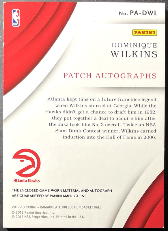 ( /21 ) Dominique Wilkins 2017-18 Immaculate Collection Jersey Number Patch Auto view 2