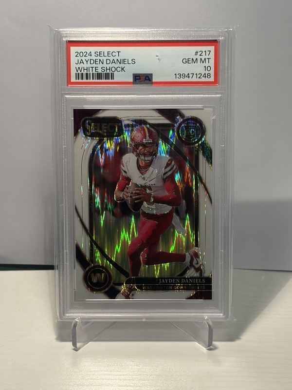 Club Level Jayden Daniels #217 White Shock Prizm /199 (RC) PSA 10