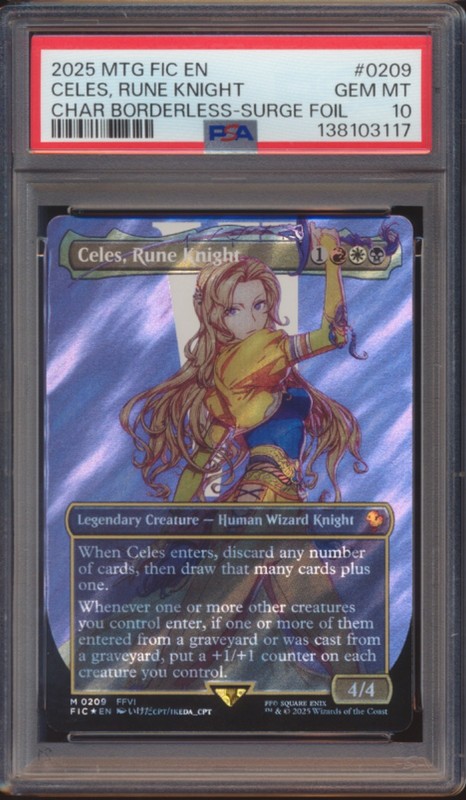 MTG FINAL FANTASY CELES, RUNE KNIGHT BORDERLESS SURGE FOIL #0209 PSA 10!