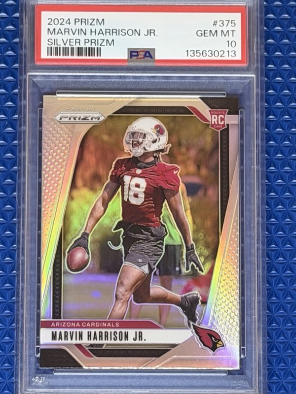 2024 Panini Prizm Marvin Harrison Jr. #375 Silver Prizm Rookie PSA GEM MT 10 view 2
