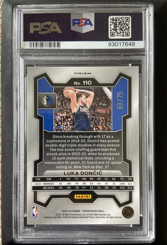Red Power Prizm - 2023-24 Panini Prizm Luka Dončić #110 /75 PSA 10 Mavericks view 2