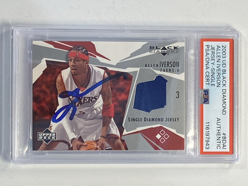 2003 UD Black Diamond Allen Iverson Game Worn Patch Auto Signed PSA DNA