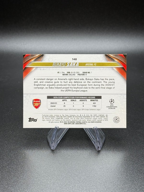 Bukayo Saka 2023-24 Topps Chrome UEFA Club Competitions #148 Arsenal NM-MT view 2