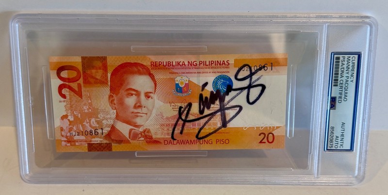 Manny Pacquiao Pacman Boxing Signed Auto 20 Pesos Philipines PSA DNA Slabbed
