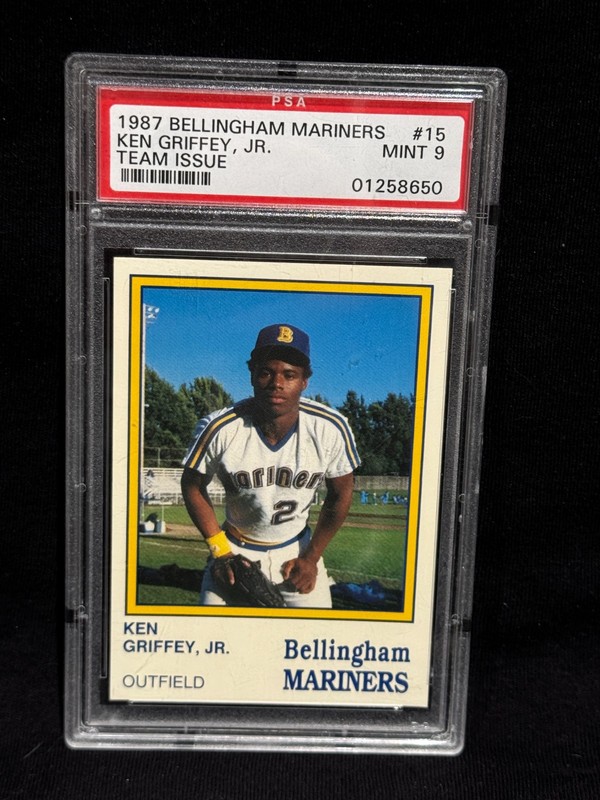 KEN GRIFFEY JR. MARINERS 1987 BELLINGHAM TEAM ISSUE ROOKIE #15 GRADED MINT PSA 9