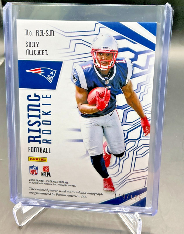 2018 Panini Phoenix Rising Rookie SONY MICHEL Patch AUTO 119/125 view 2