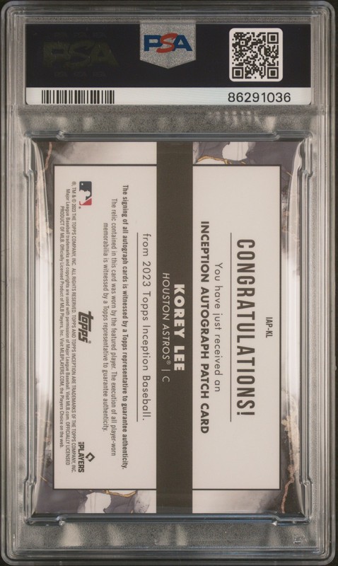 2023 Topps Inception #IAP-KL Korey Lee Inception Auto Patch Aqua PSA 9 #/50 RC view 2