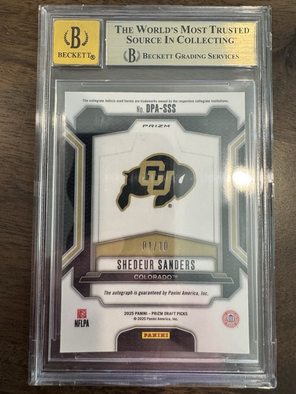 2025 Prizm Draft Picks Shedeur Sanders True Gold Auto 1/10 BGS 9.5 1st On Print view 2