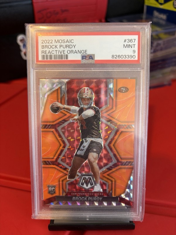 2022 PANINI MOSAIC #367 BROCK PURDY ROOKIE REACTIVE ORANGE (PSA 9)