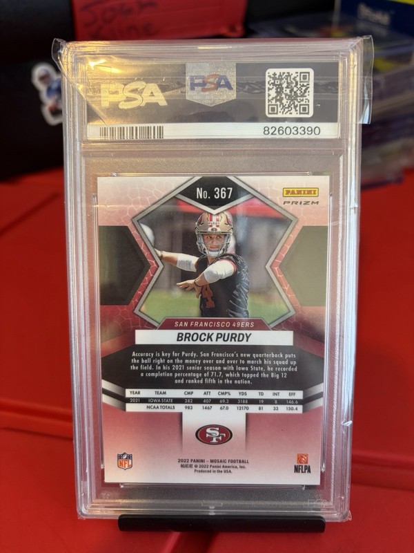 2022 PANINI MOSAIC #367 BROCK PURDY ROOKIE REACTIVE ORANGE (PSA 9) view 2