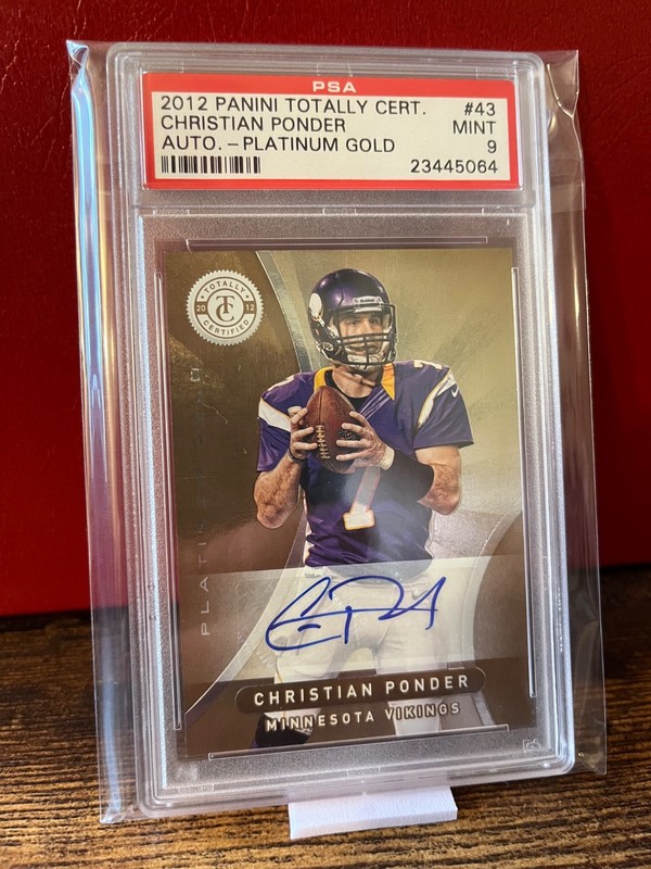 2012 PANINI TOTALLY CERTIFIED PLATINUM GOLD AUTOS CHRISTIAN PONDER #21/25 PSA 9 view 1