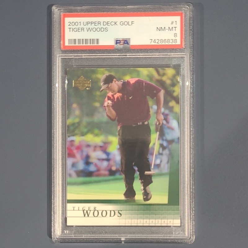 Upper Deck 2001 Golf Tiger Woods #1 Rookie Base Set PSA 8