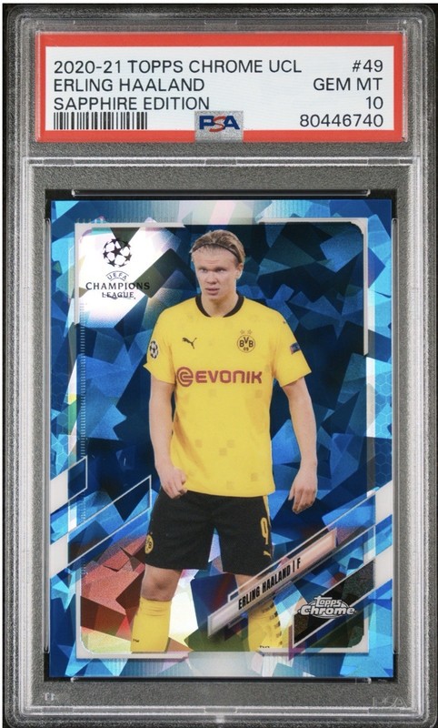 2020-21 Topps Chrome UCL Erling Haaland Sapphire Edition #49 Man City PSA 10 
