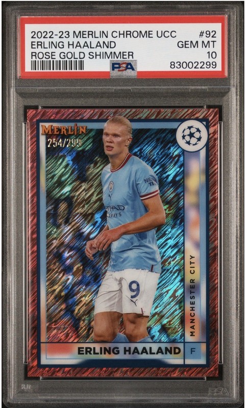 2022 Merlin Chrome UCC Erling Haaland Rose Gold Shimmer Psa 10 