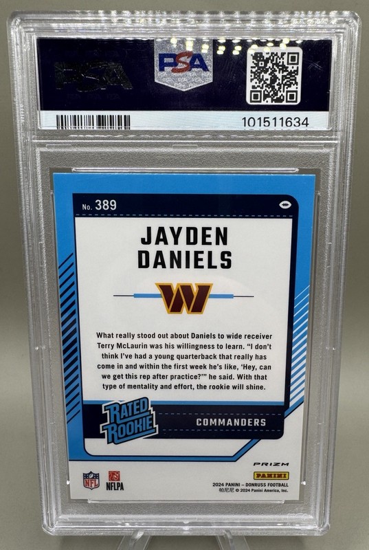 2024 Panini Donruss Jayden Daniels #389 Optic Preview Red Pandora PSA 10 view 2