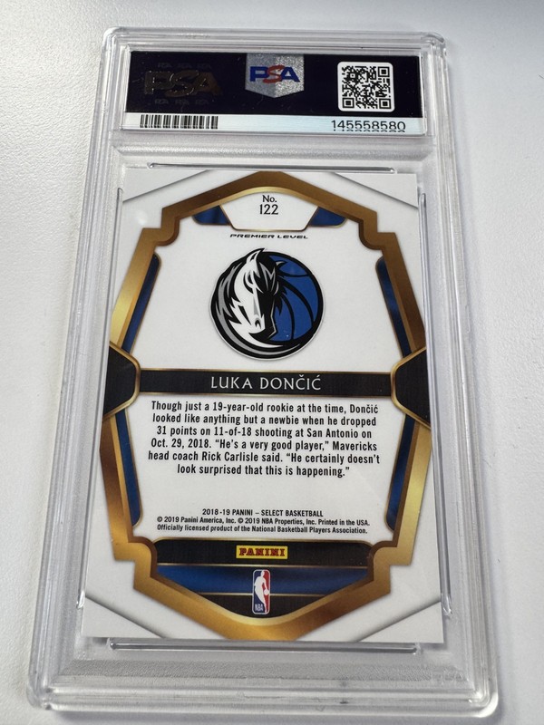 2018 Luka Doncic Panini Select Premier Level Rookie #122 PSA 9 view 2