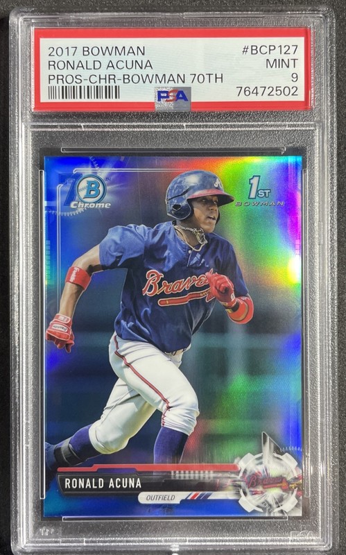 2017 Bowman Chrome 1st Prospect Ronald Acuna Jr. 70th Blue Refractor PSA 9 view 1