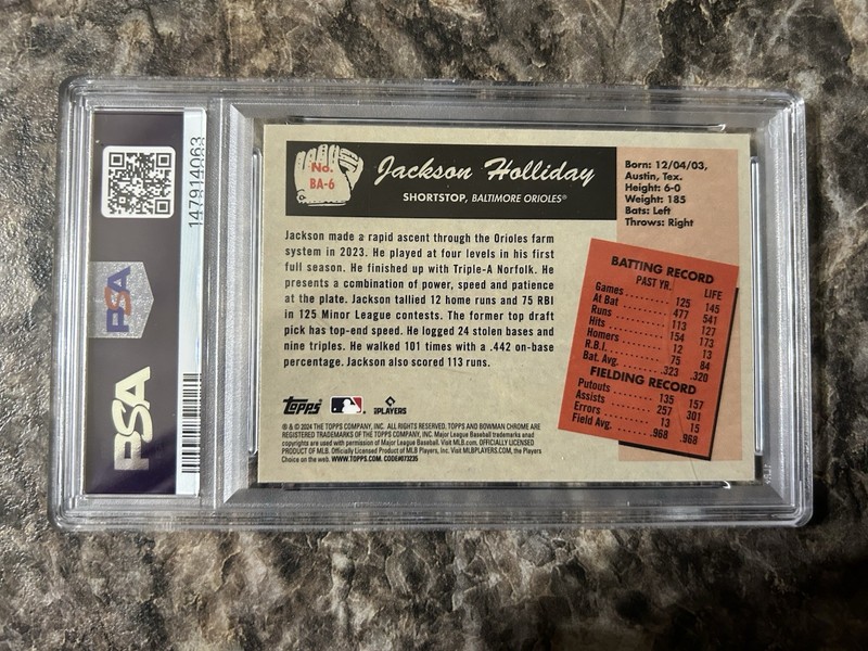 2024 Bowman Jackson Holliday 1955 Anime PSA 8 MLB Baltimore Orioles view 2