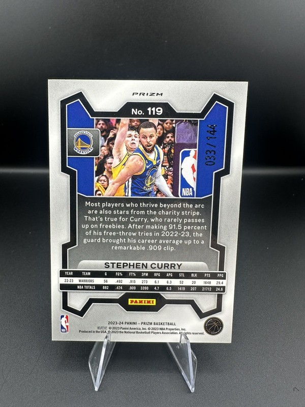 2023-24 Panini Prizm - Stephen Curry #119 Blue Sparkle /144. Logoman view 2